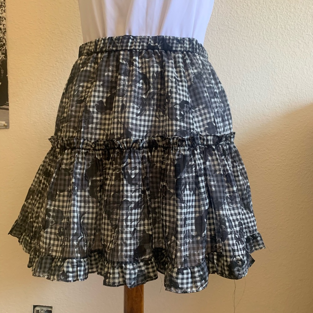 Black Japan Plaid Floral Patterned Skirt